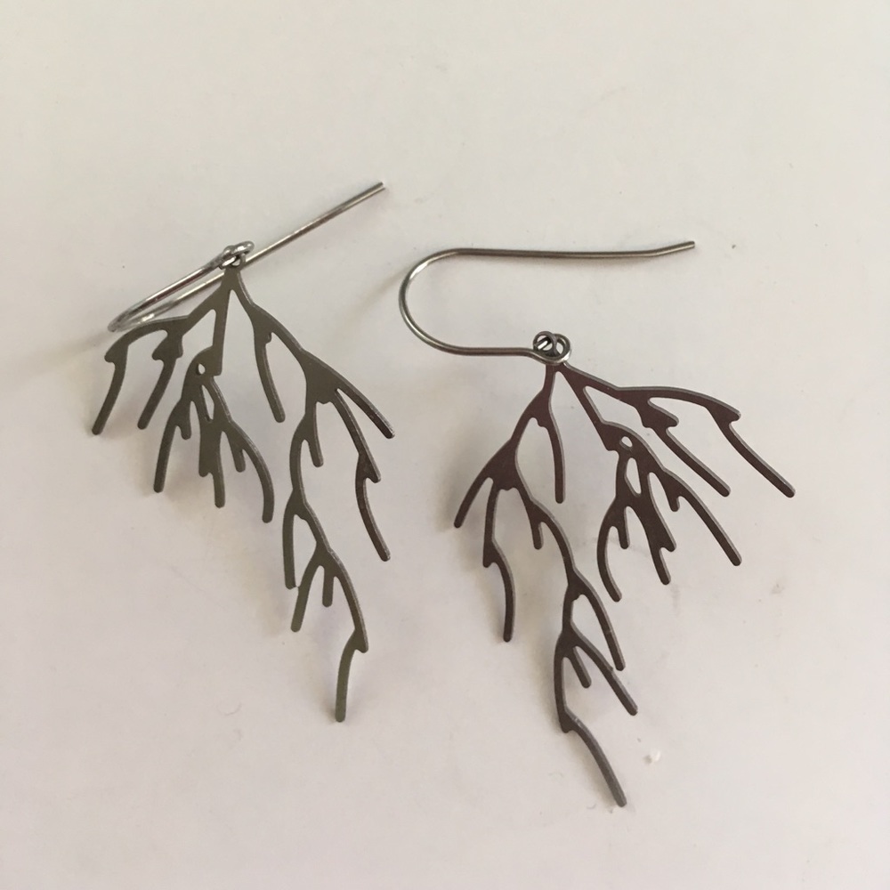 sterling silver leaf branch earrings by LA artist